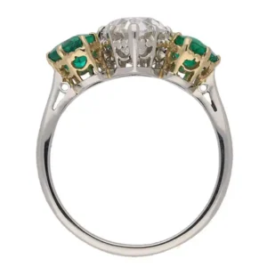 1920s Drop Shape Natural Unenhanced Emerald Old Mine Diamond Ring