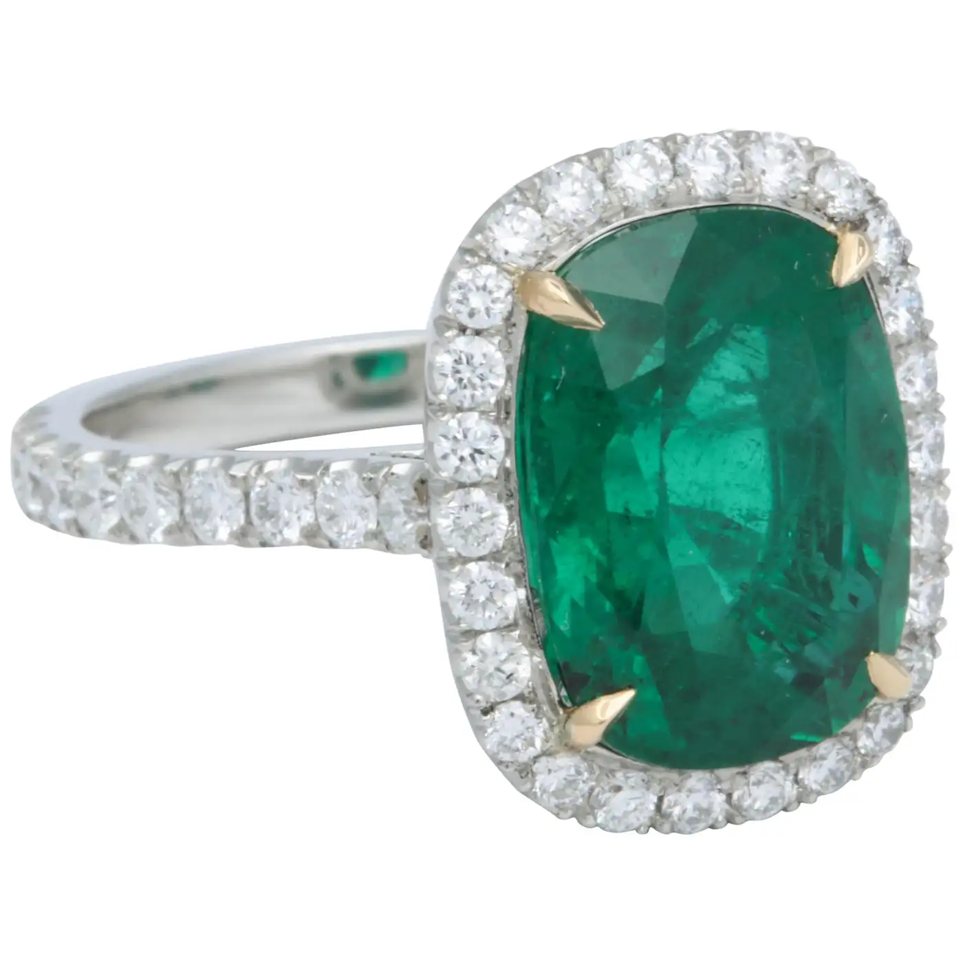 5 Carat Green Emerald Cushion Cut Diamond Halo Ring GIA Certified No Oil - Image 3