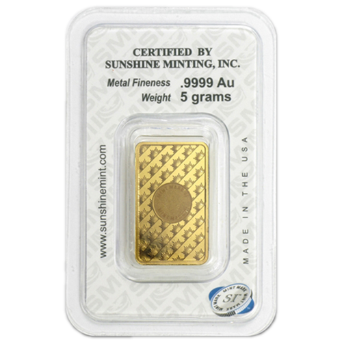 5 Gram Sunshine Gold Bar For Sale (New w/ Assay, MintMark SI) - Image 2