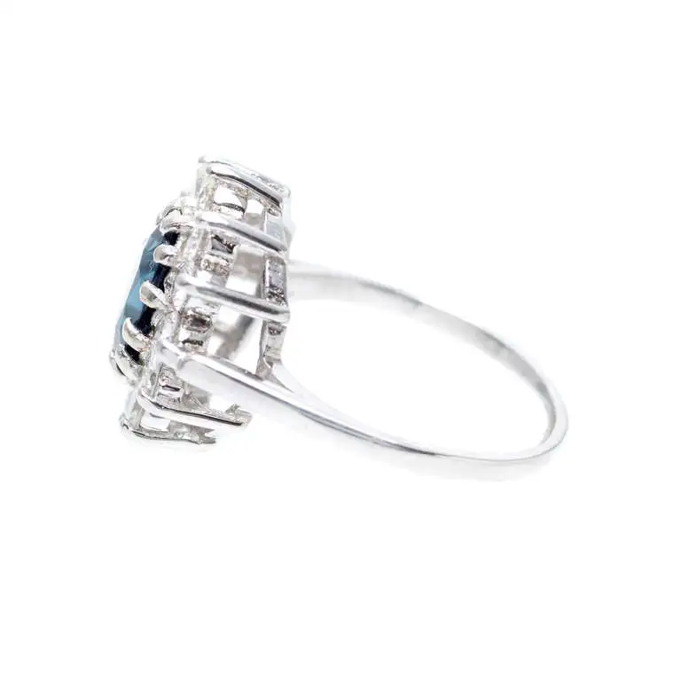 Diamond Halo White Gold Engagement Ring GIA Certified 1.63 Carat Blue Sapphire - Image 5