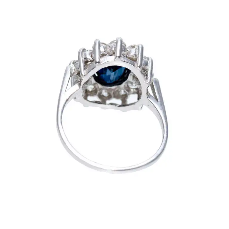 Diamond Halo White Gold Engagement Ring GIA Certified 1.63 Carat Blue Sapphire - Image 4