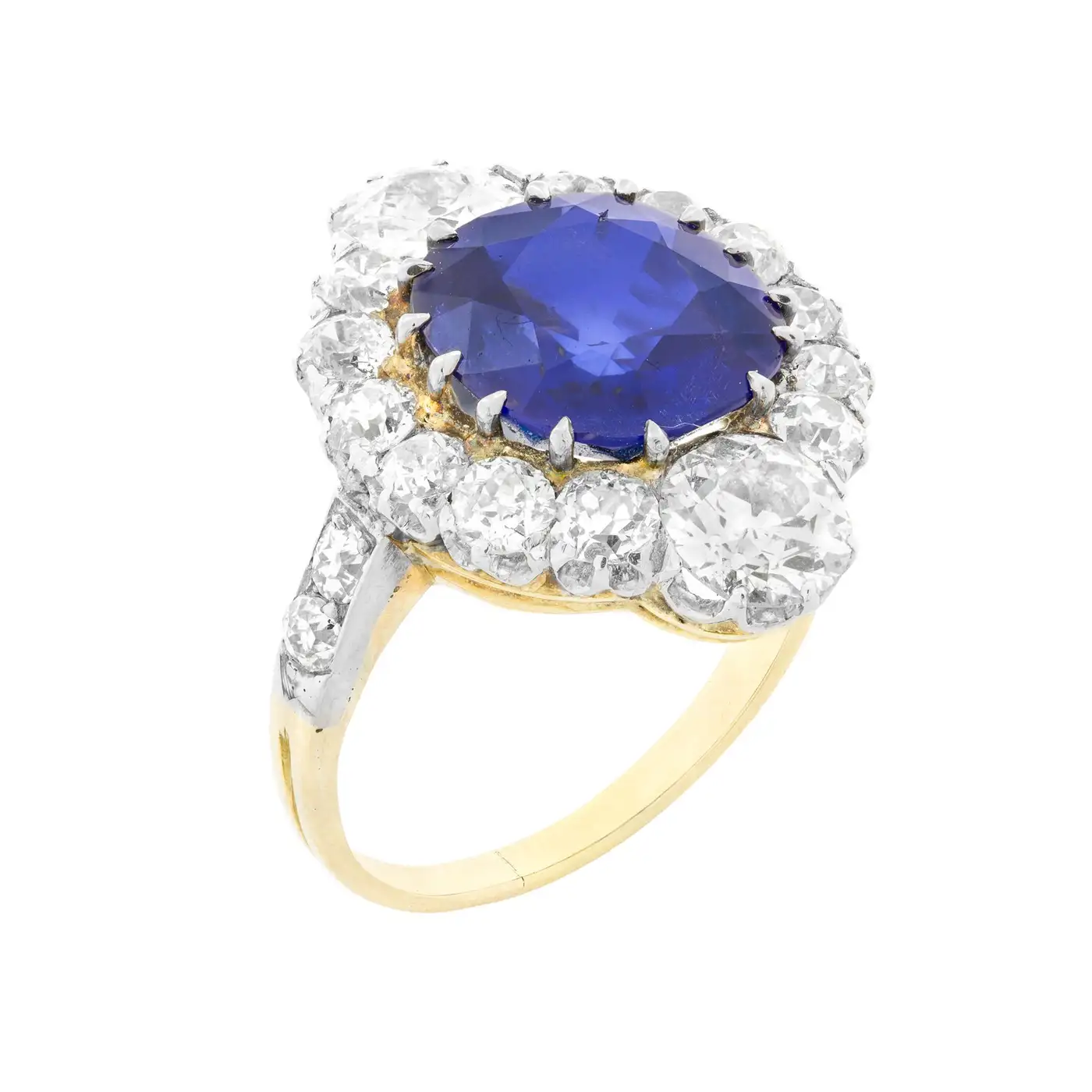 Edwardian 4.84 Carat Fine Burmese Sapphire Diamond Gold Cluster Ring - Image 2