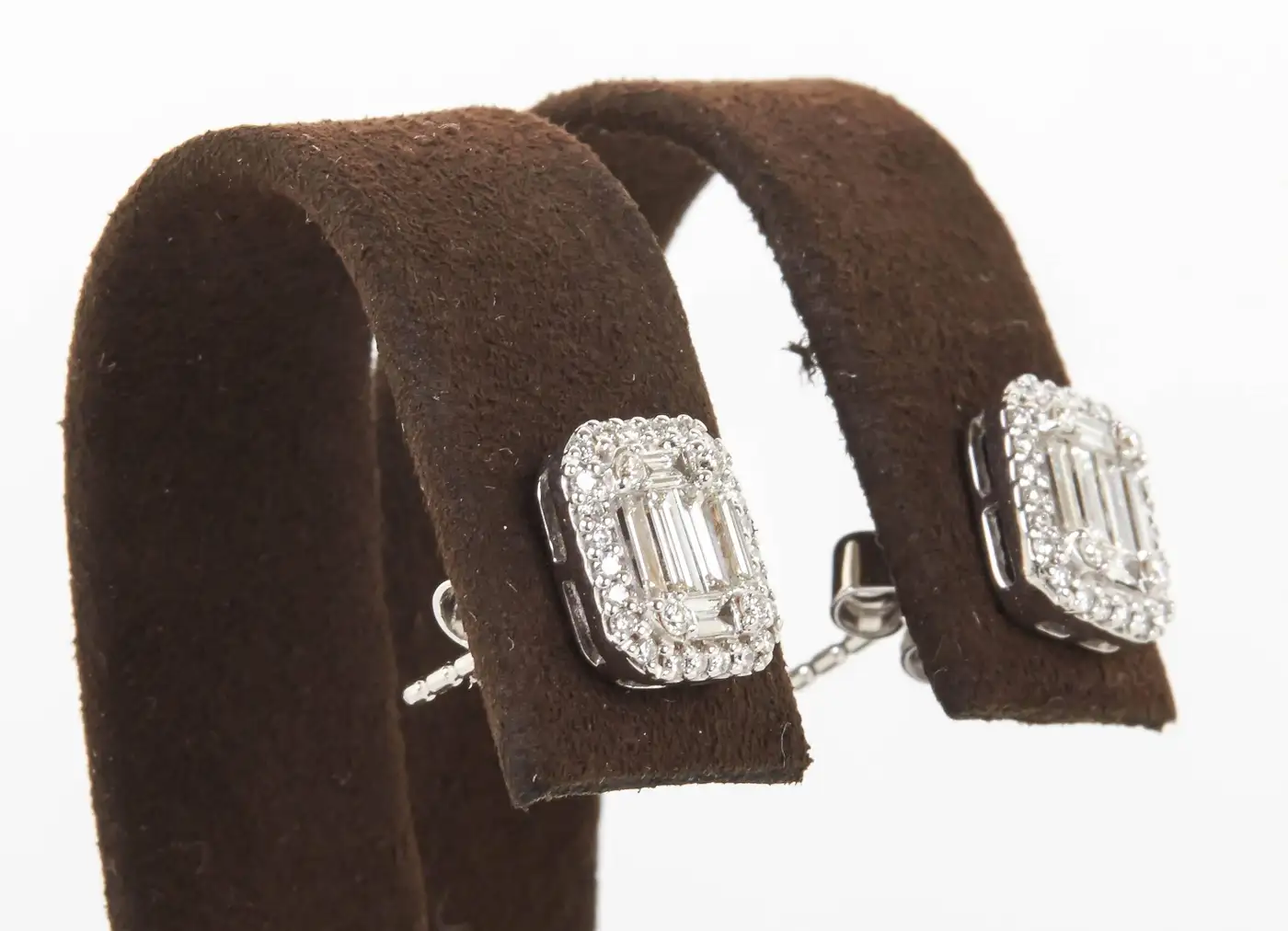Illusion Emerald Cut Diamond Gold Stud Earrings - Image 2