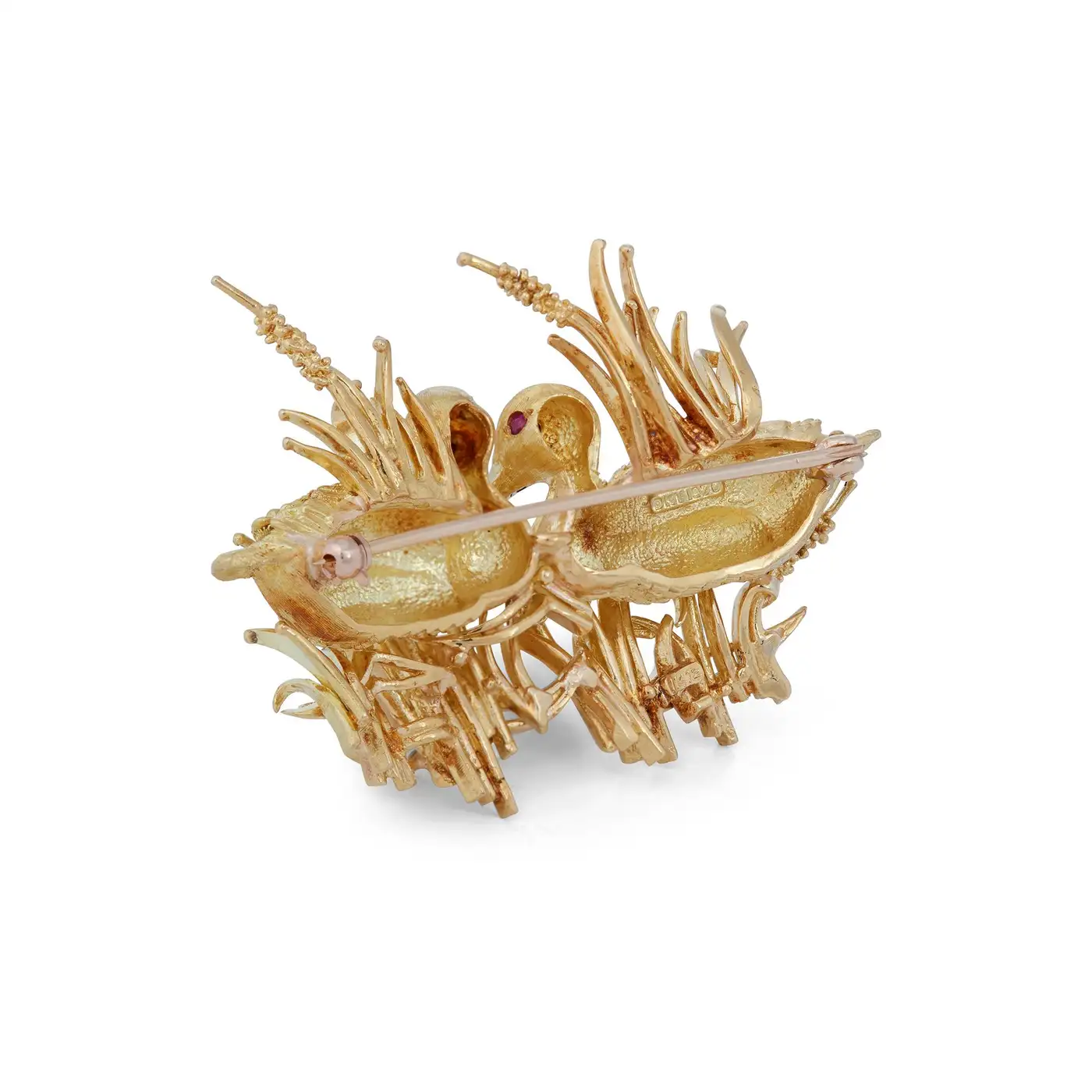 Kurt Wayne Gold and Ruby Sitting Ducks Brooch - Image 3