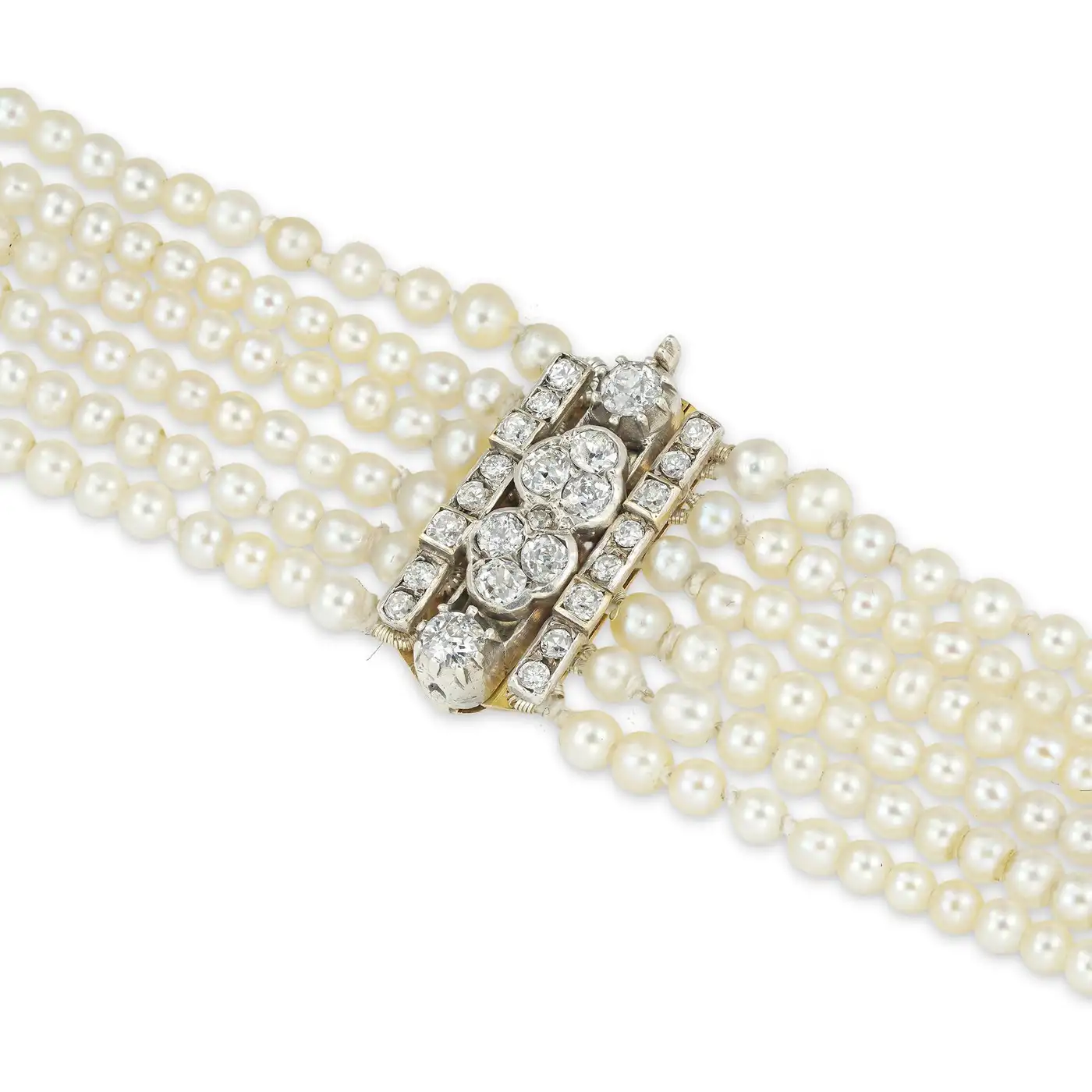Late Georgian Six-Row Natural Pearl and Diamond Collar Necklace - Image 2