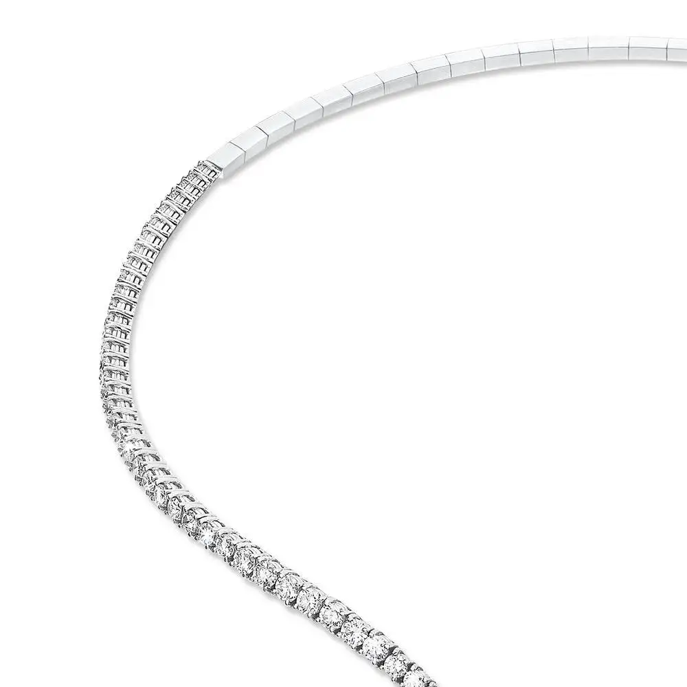 Platinum Spring Wire Necklace with Diamonds and Twin South Sea Pearl Drops - Image 5