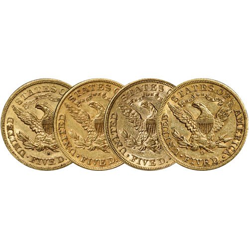 Pre-33 $5 Liberty Gold Half Eagle 4-Coin Set (1838-1899, XF+) - Image 2